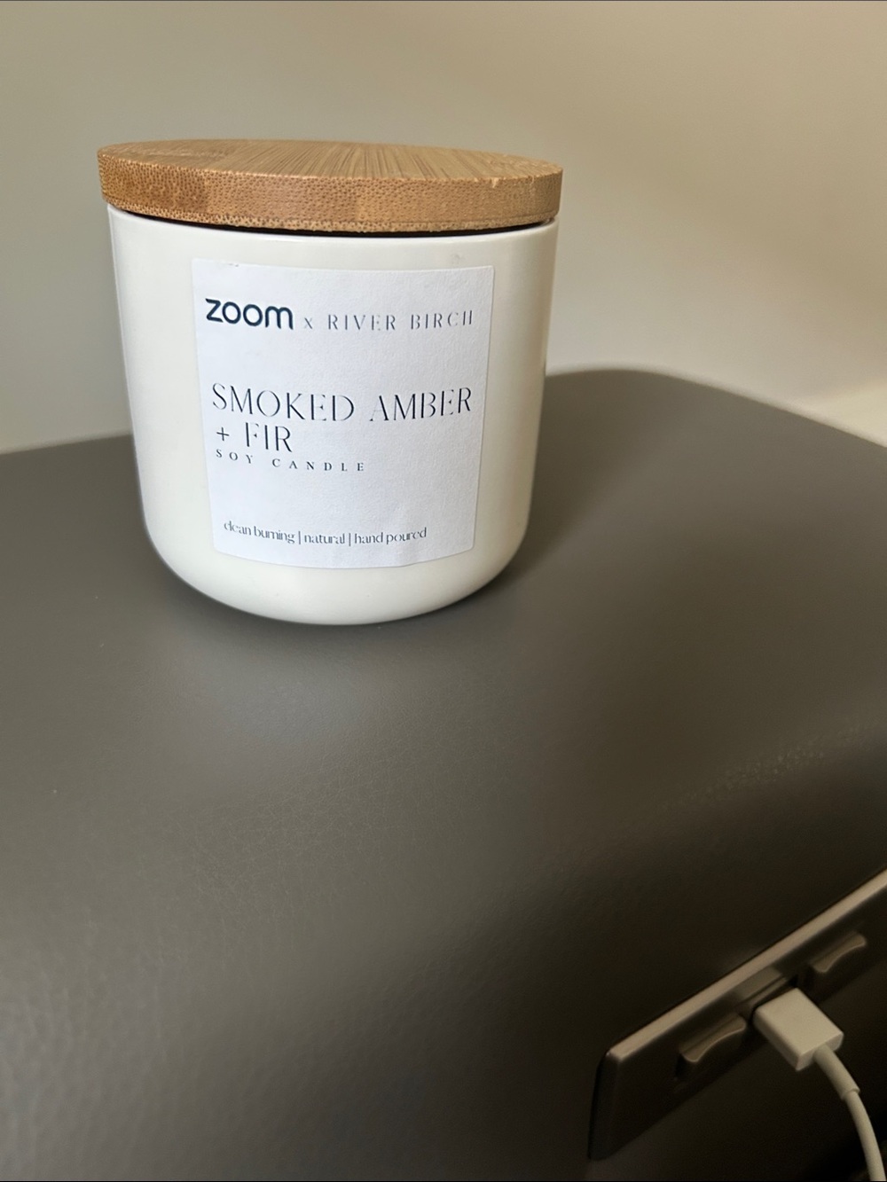 NWOT Zoom x River Birch Smoked Amber + Fir Soy Candle - White with Wood Lid